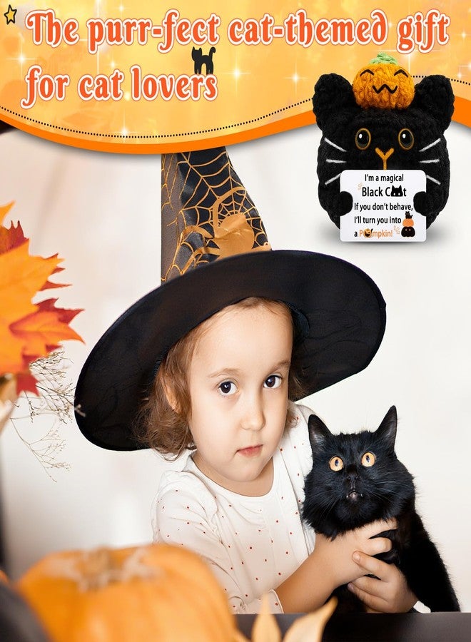 Aisity Black Cat Gifts for Women Men Halloween Stuff Cats Stocking Stuffers for Teen Girl Black Cat Boo Basket Stuffers for Women Cats Crochet Doll - Image 3