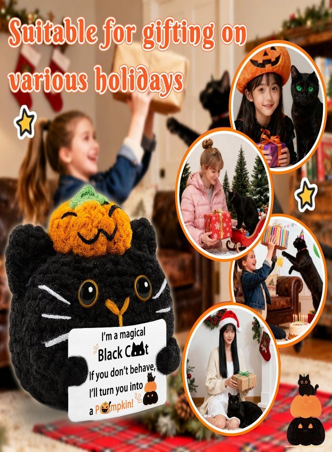 Aisity Black Cat Gifts for Women Men Halloween Stuff Cats Stocking Stuffers for Teen Girl Black Cat Boo Basket Stuffers for Women Cats Crochet Doll - Image 4