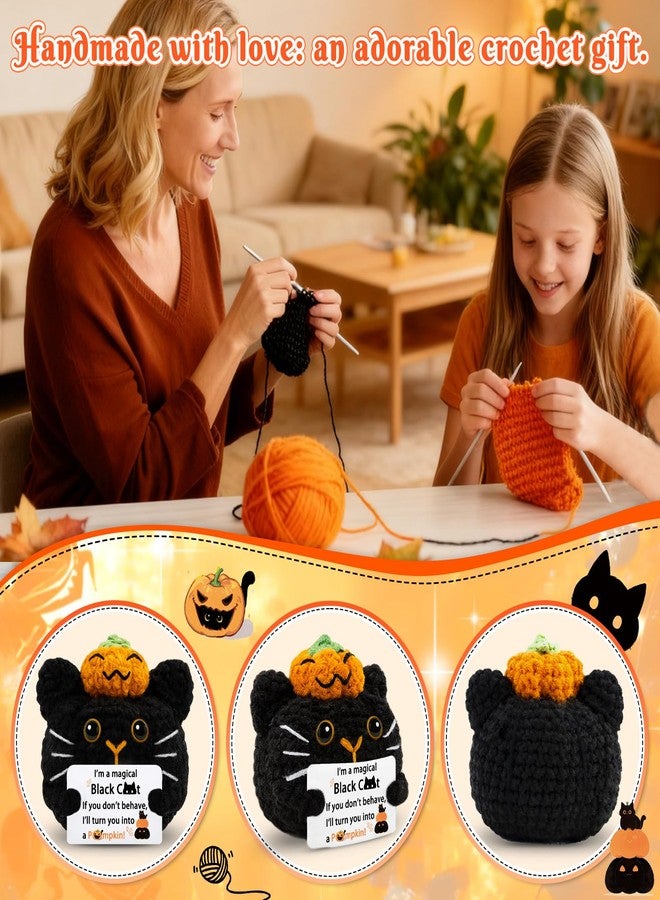 Aisity Black Cat Gifts for Women Men Halloween Stuff Cats Stocking Stuffers for Teen Girl Black Cat Boo Basket Stuffers for Women Cats Crochet Doll - Image 5