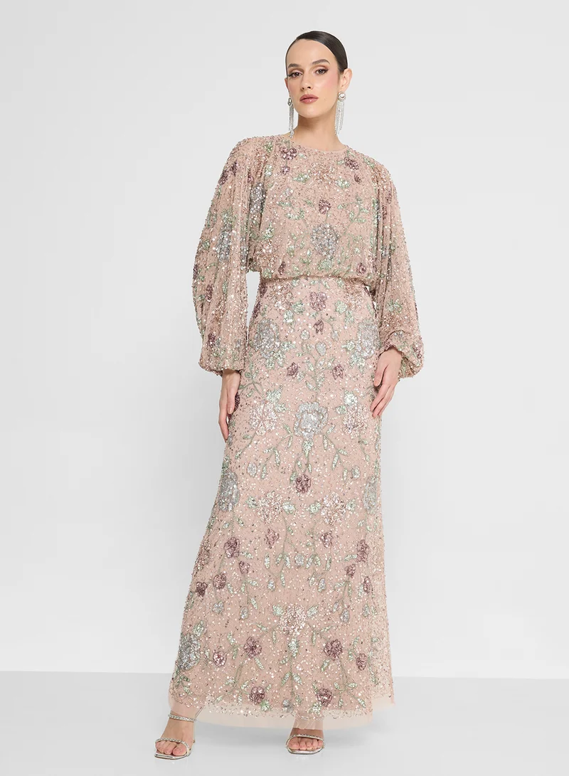 Maya Embellished Puff Sleeve Maxi Dress