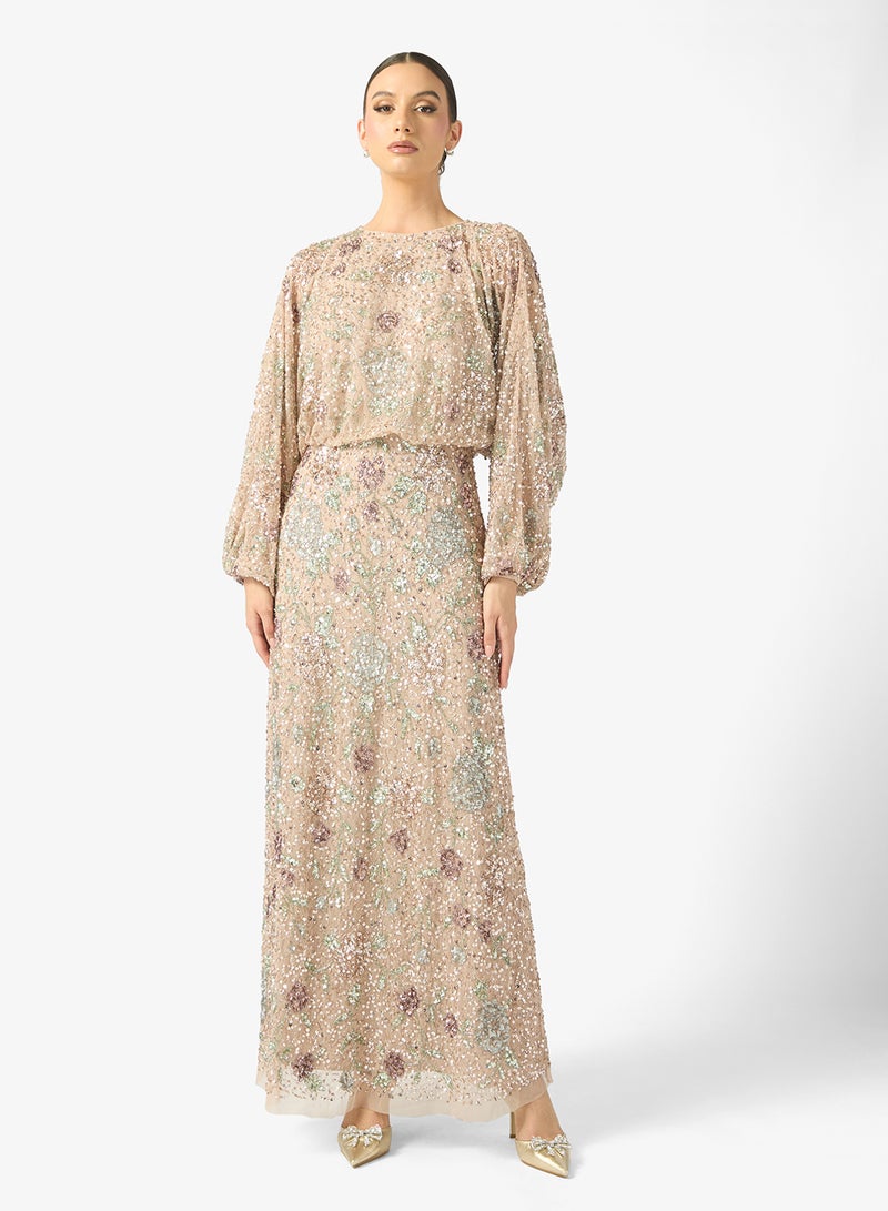 مايا فستان ماكسي بأكمام منفوشة مزينة - Image 1