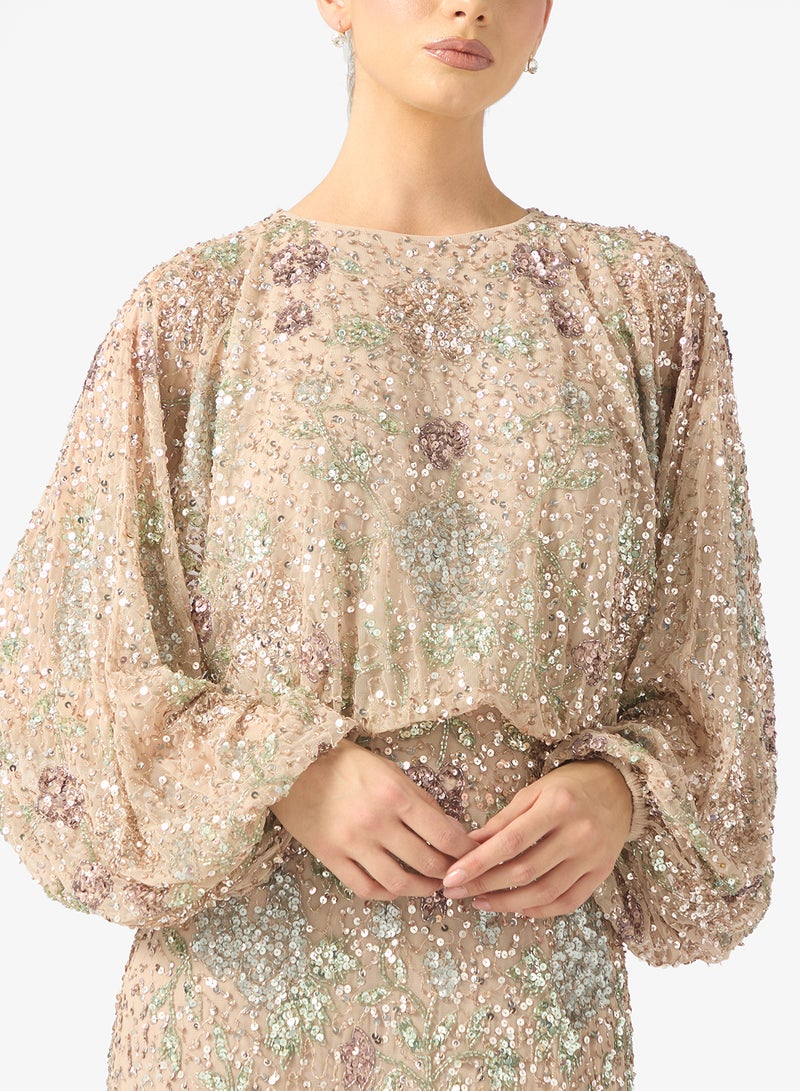 مايا فستان ماكسي بأكمام منفوشة مزينة - Image 3