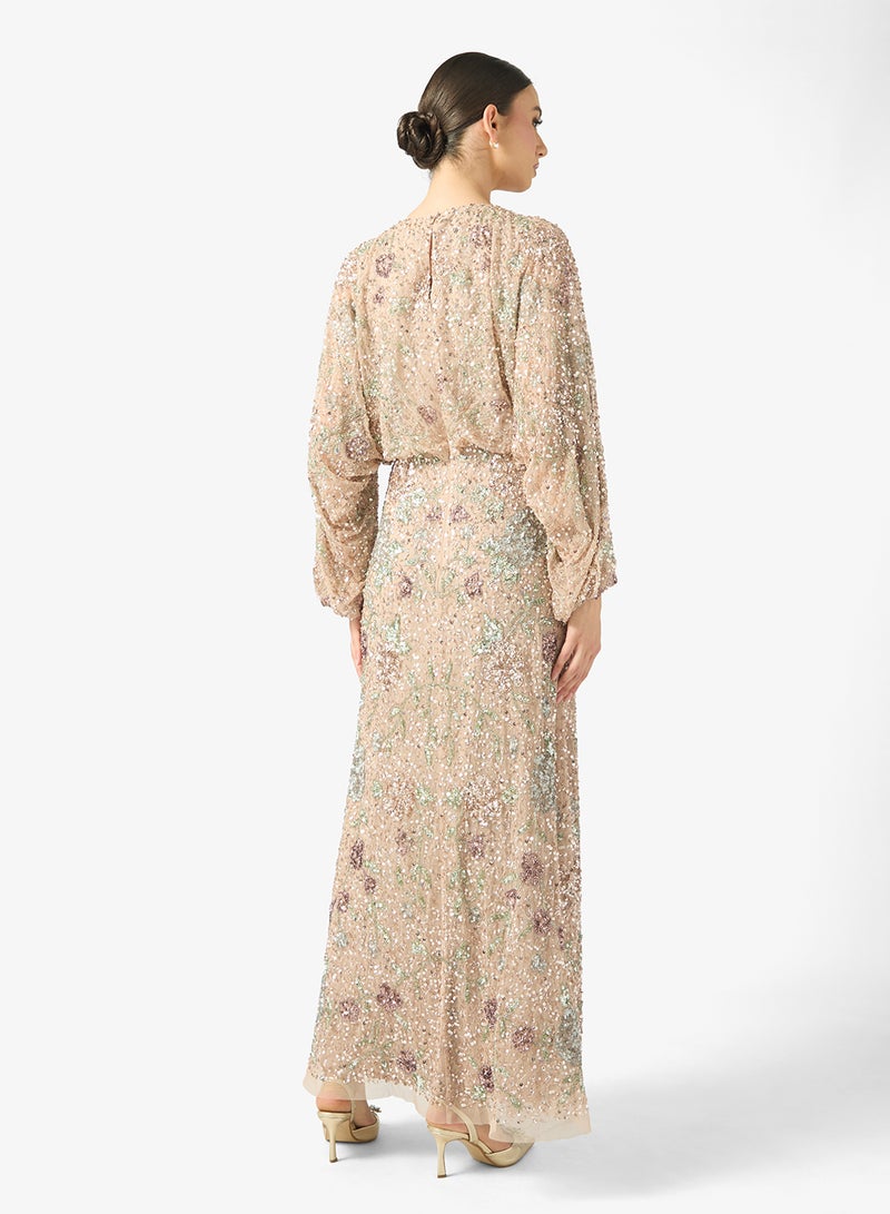 مايا فستان ماكسي بأكمام منفوشة مزينة - Image 2