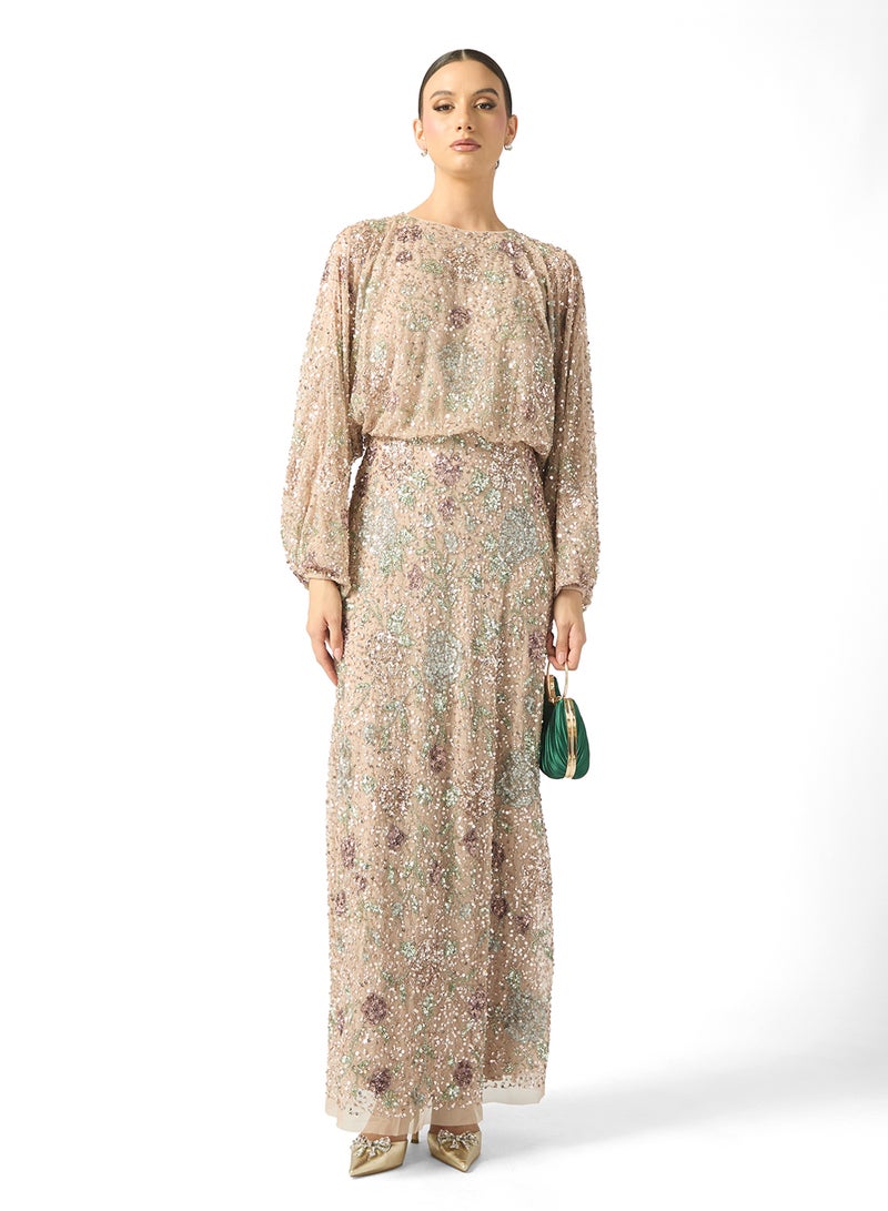 مايا فستان ماكسي بأكمام منفوشة مزينة - Image 4