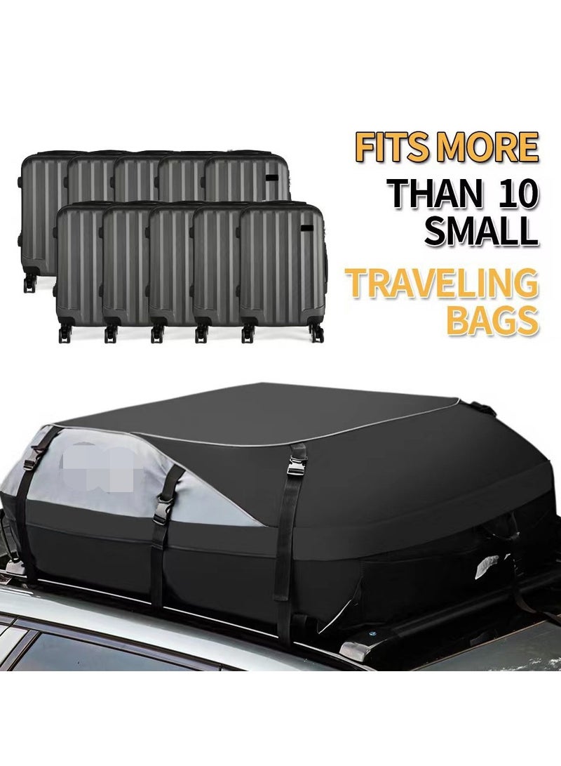 عام حقيبة شحن مائية للسقف، حقيبة تخزين لسطح السيارة بنوع الربط السريع، من الأقمشة الصوفية ذات السعة الكبيرة والمانعة للماء، مرفقات بمقابض السكك الحديدية العلوية. - Image 3