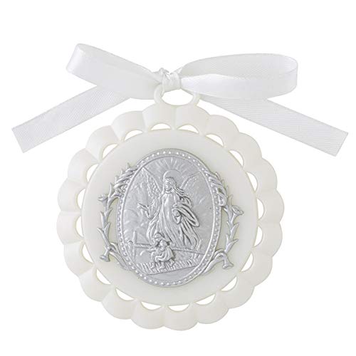 CB Moulded Crib Medal with Guardian Angel for Baby Nursery Room Decor, 3 1/4 Inch (White) - Image 1