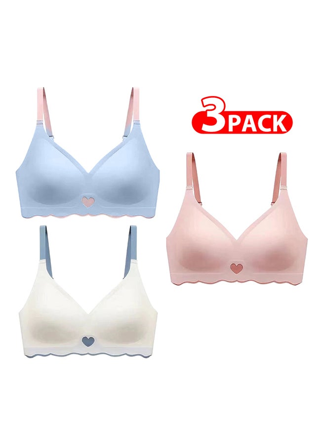 MARGOUN 3 Pack Women's Large Sports Bra Strong Support Seamless Lace Non-Slip Sports Bra Daily Wear Bra Without Underwire Classic Soft Bra for Yoga Sports Bustier White/Pink/Blue  - Image 1