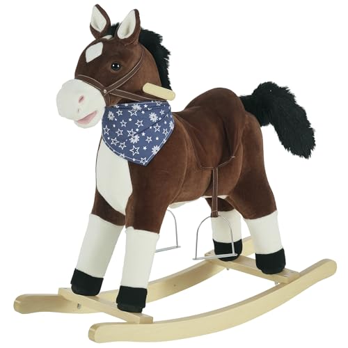 Qaba Kids Plush RideOn Rocking Horse Toy Cowboy Rocker with Fun Realistic Sounds for Child 36 Years Old Brown - Image 1