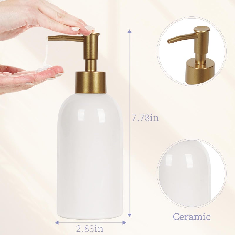 Natheeph 2PC 14OZ Ceramic Soap Dispenser Ceramic Soap Pump Dispenser Can Fill Liquid for Bathroom/Kitchen (White + Green) - Image 2