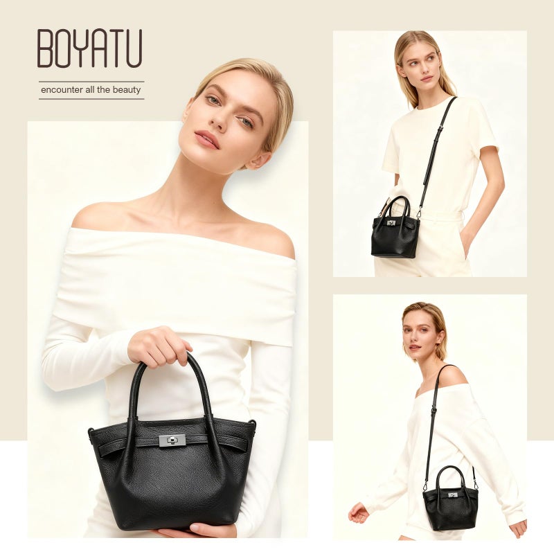 BOYATU Genuine Leather Bucket Bags for Women: Small Tote Purses for Ladies Luxury Designer Crossbody Satchel Handbags(Black) - Image 2