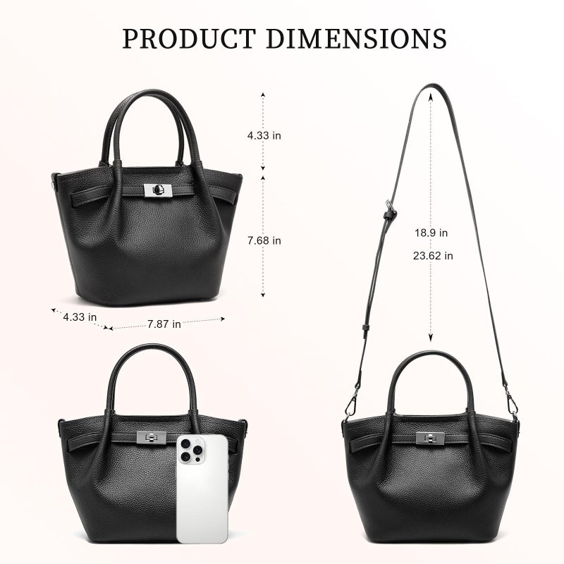 BOYATU Genuine Leather Bucket Bags for Women: Small Tote Purses for Ladies Luxury Designer Crossbody Satchel Handbags(Black) - Image 5