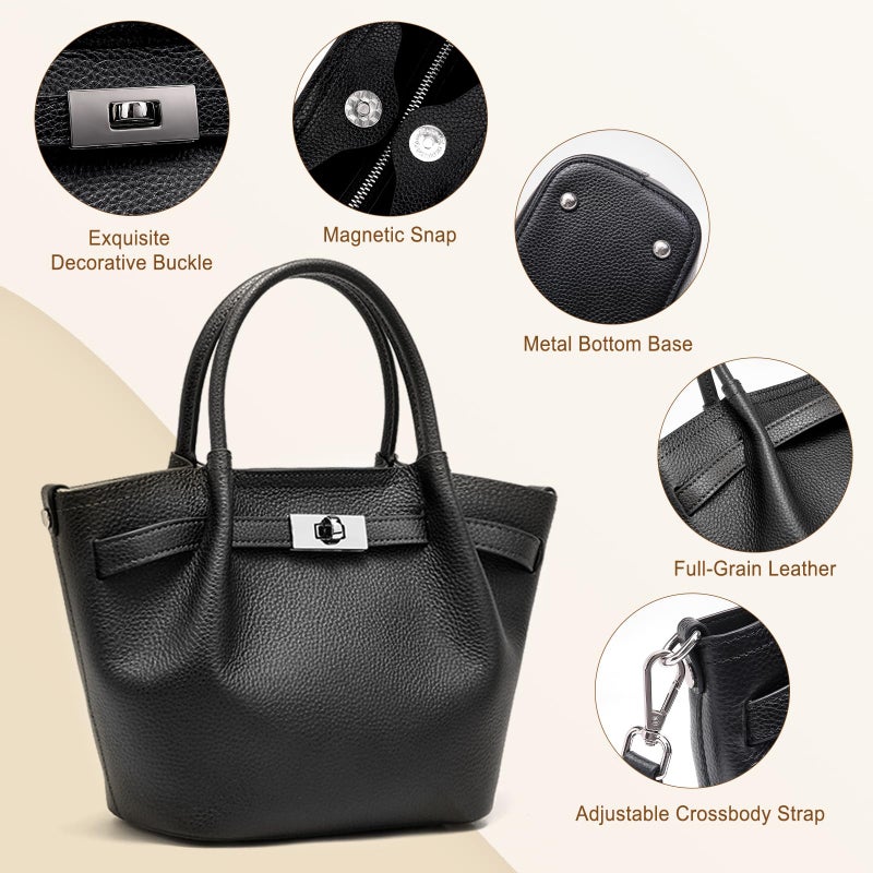 BOYATU Genuine Leather Bucket Bags for Women: Small Tote Purses for Ladies Luxury Designer Crossbody Satchel Handbags(Black) - Image 3