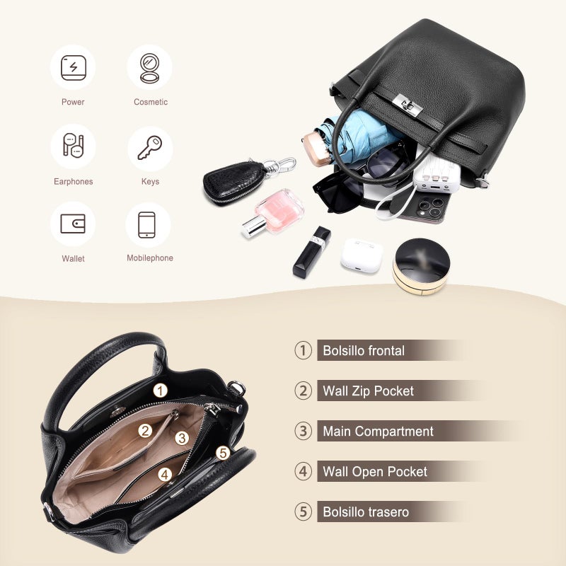 BOYATU Genuine Leather Bucket Bags for Women: Small Tote Purses for Ladies Luxury Designer Crossbody Satchel Handbags(Black) - Image 4