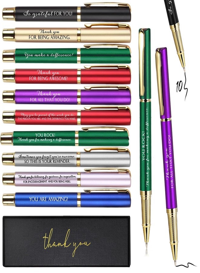 PerKoop 10 Sets Thank You Gifts Appreciation Pens with Boxes for Employee Coworker Team Awards End of Year Party Favors Bulk Office Supplies Inspirational Gifts(Colorful,Mixed) - Image 1