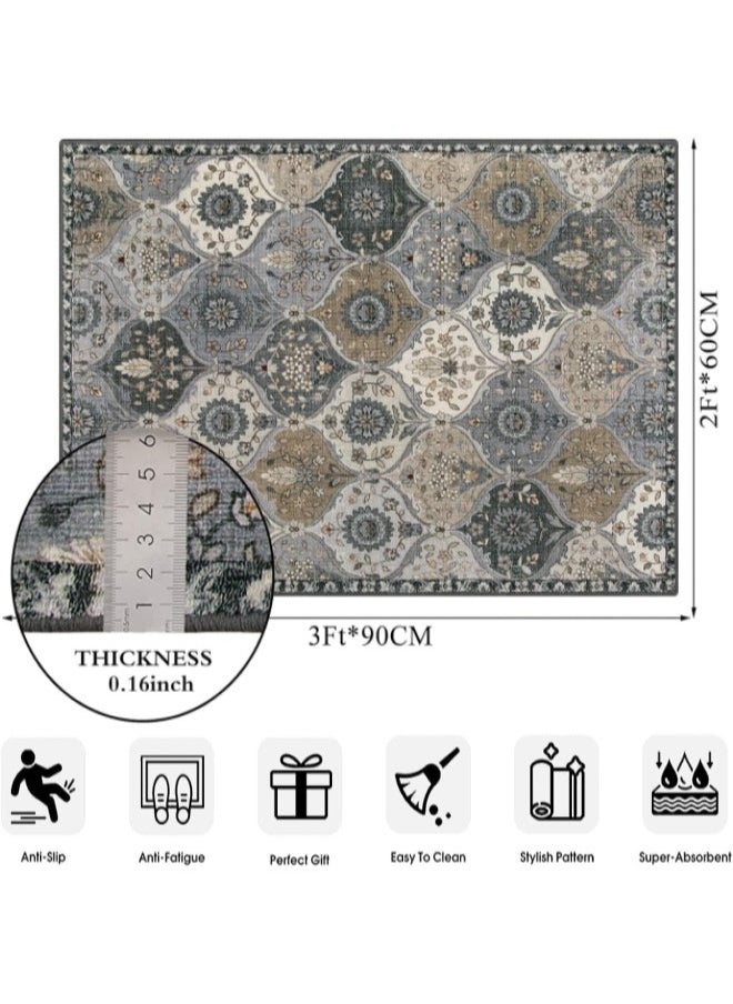 RATSAW Indoor Door Mat Retro Floor Mat, Non Slip Washable Doormat Quickly Absorb Welcome Mats Low Pile Door Mats Inside Entryway Carpet Front Door Rug for Entrance 60 x 90cm  - Image 2