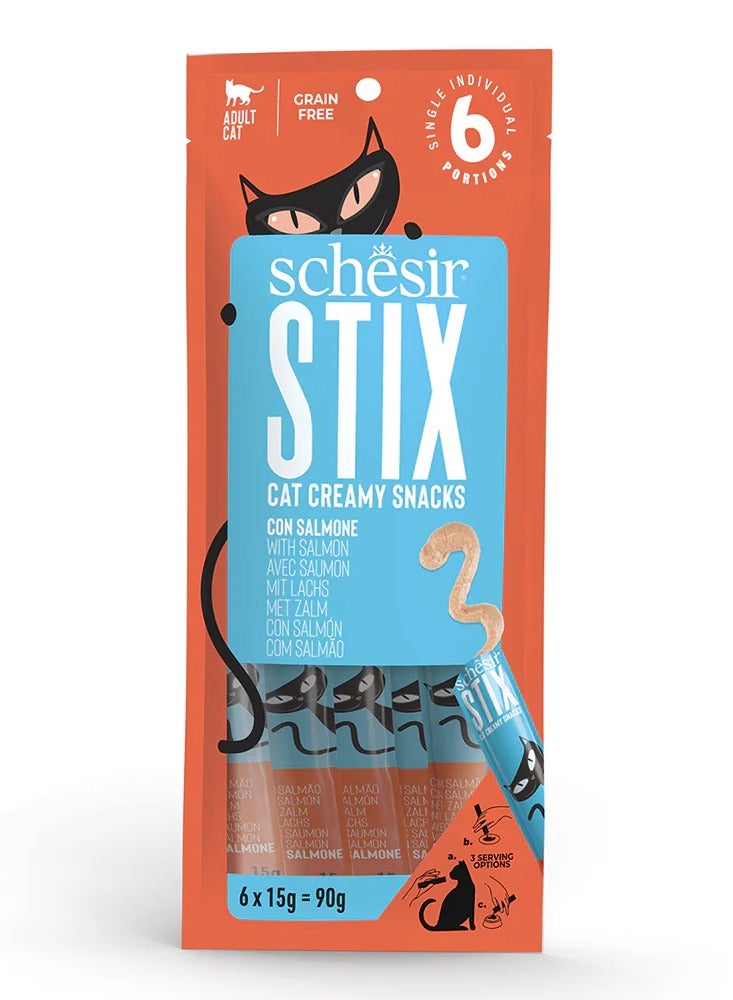 Schesir Stix Liquid Snack With Salmon Flavors in Cream 6X15 G - Image 1