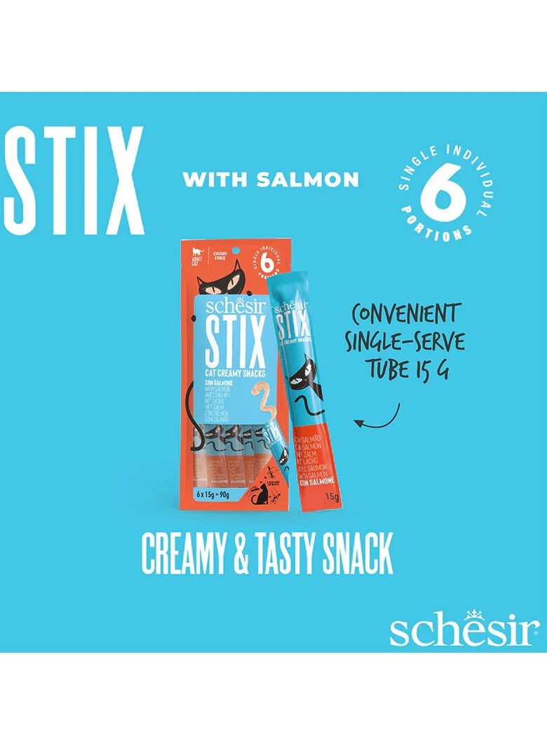 Schesir Stix Liquid Snack With Salmon Flavors in Cream 6X15 G - Image 2