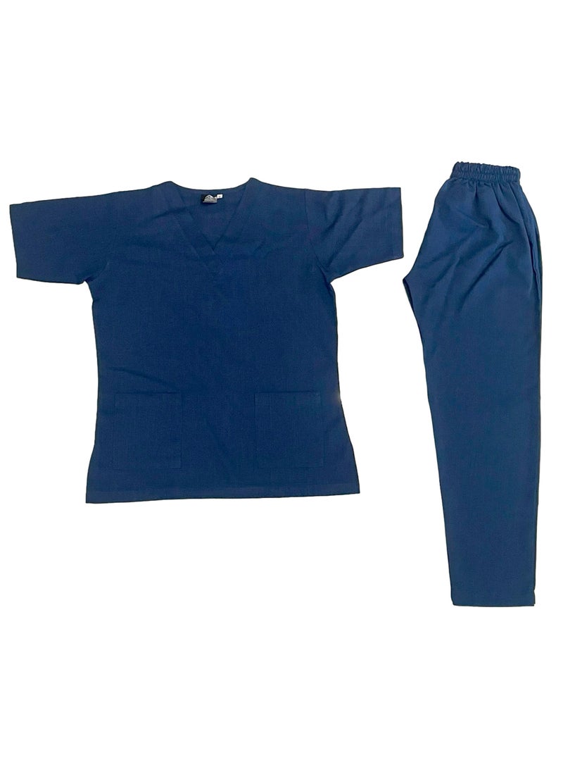 Rannah's Uniform - Melange Scrub Suit Uniform Unisex Navy Blue V-Neck Nurse Suit Set - Image 1