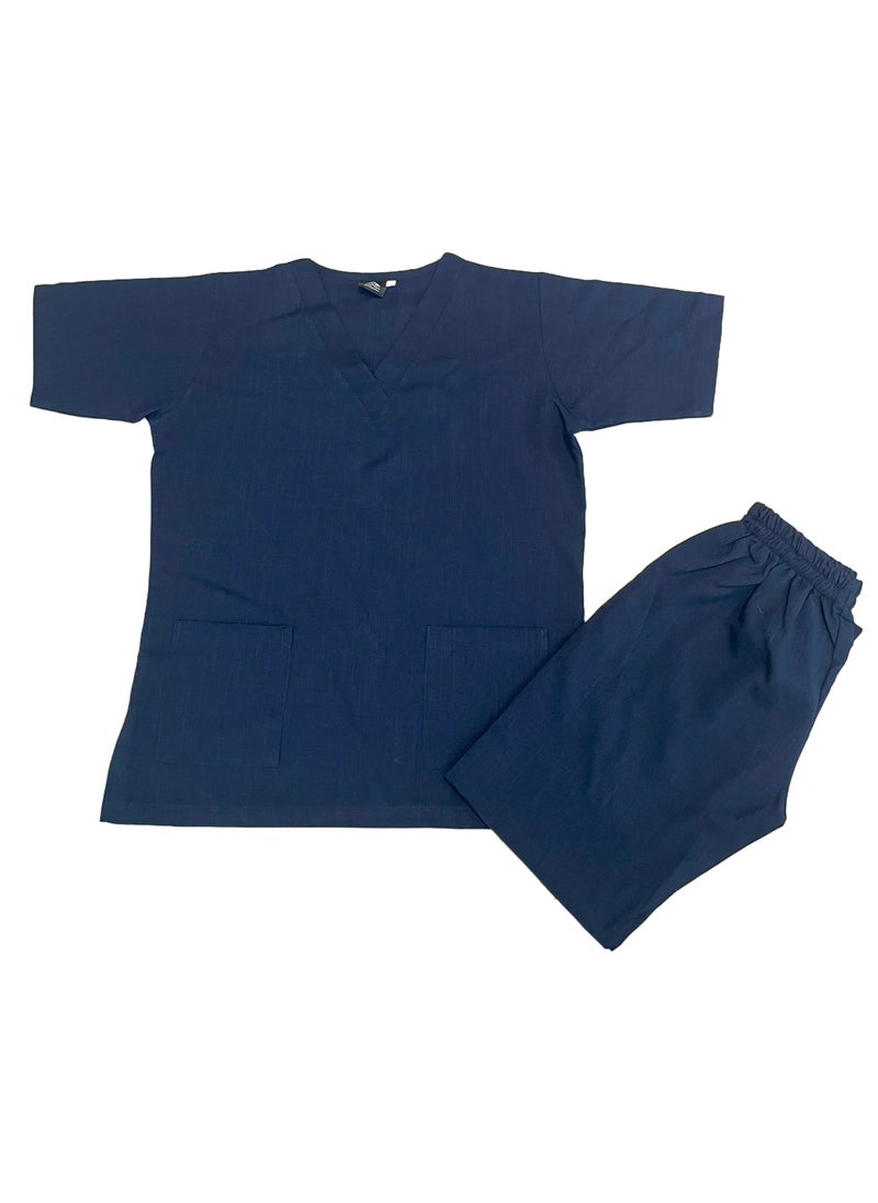 Rannah's Uniform - Melange Scrub Suit Uniform Unisex Navy Blue V-Neck Nurse Suit Set - Image 1