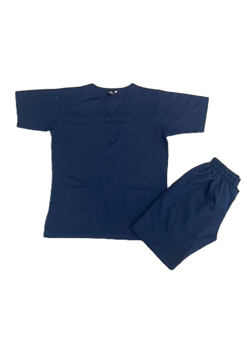 Rannah's Uniform - Melange Scrub Suit Uniform Unisex Navy Blue V-Neck Nurse Suit Set - Image 1