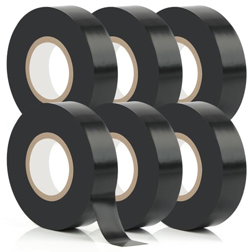 Okxiri 6 Pack Black Electrical Tape, 66 Ft Waterproof Electric Tape Black High Temperature for Repairs, Adhesive, Insulating Electrical Tape for Home Outdoor, Electrical Tools and Accessories - Image 1