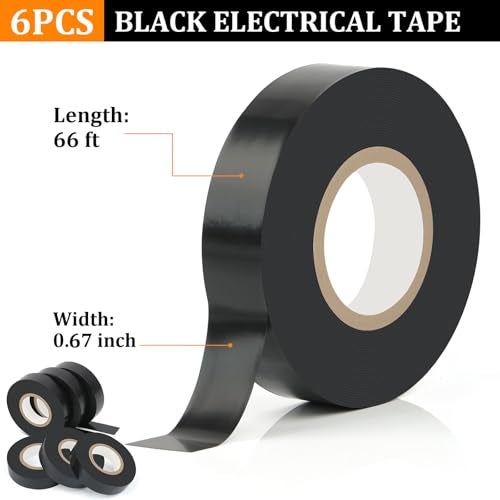 Okxiri 6 Pack Black Electrical Tape, 66 Ft Waterproof Electric Tape Black High Temperature for Repairs, Adhesive, Insulating Electrical Tape for Home Outdoor, Electrical Tools and Accessories - Image 2