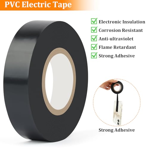 Okxiri 6 Pack Black Electrical Tape, 66 Ft Waterproof Electric Tape Black High Temperature for Repairs, Adhesive, Insulating Electrical Tape for Home Outdoor, Electrical Tools and Accessories - Image 3