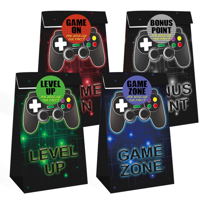 MOAXMOA 24 Pieces Video Game Party Candy Bags 4 Designs Goodie Bags for Themed Birthday Party Favors Supplies with 24pcs stickers - Image 3