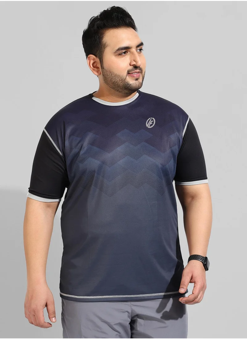 Instafab Plus Men's Charcoal Grey Printed Regular Fit Activewear T-Shirt