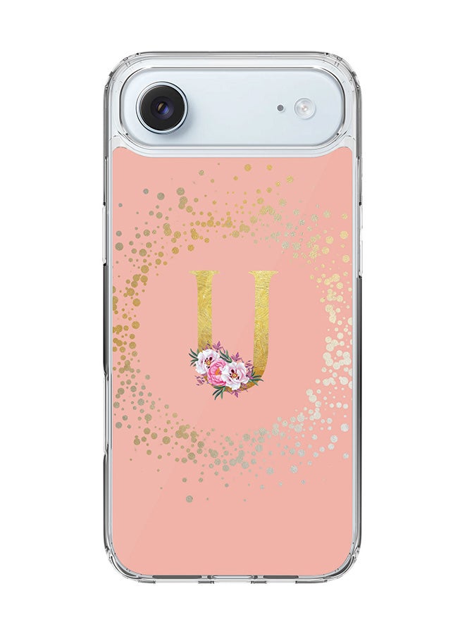 Stylizedd Classic Clear MagSafe Case for iPhone 17 Air , Hybrid Soft Case Flexible Edges Anti Drop TPU PC Gel Thin Transparent Cover [ Designed for iPhone 17 Air ] - Custom Monogram Initial Letter Floral Pattern Alphabet - U  (Rose Pink )