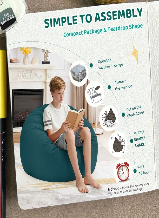 SIMFLAG كرسي بين باج من سيمفلاج بطول قدمين، كراسي بين باج مريحة محشوة برغوة الذاكرة، أريكة بين باج ناعمة بغطاء مخملي هولندي، كراسي بين باج على شكل دمعة لغرفة المعيشة وغرفة اللعب - أزرق بحري - Image 5