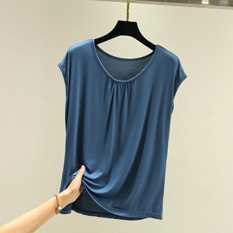 Sleeveless T-Shirt Women'S Summer Outer Wear Loose Plus Size Bottoming Shirt Inner Wear Slimming Vest Round Neck Short Sleeve Top - Image 3