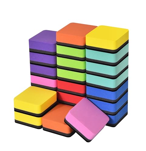 Dyshri 24 Pack Square Magnetic Whiteboard Erasers Mini Dry Erase Board Erasers for Kids and Students 8 Color - Image 1