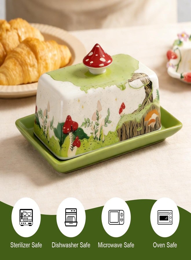 FALESHOS Mushroom Butter Dish with Lid - Ceramic Butter Keeper, Rustic Farmhouse aesthetic, Hand-Finished Base, Gift for Kitchen, Mother's Day, Housewarming - Image 4