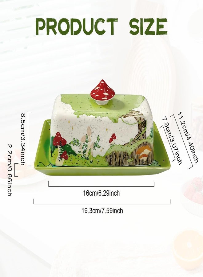 FALESHOS Mushroom Butter Dish with Lid - Ceramic Butter Keeper, Rustic Farmhouse aesthetic, Hand-Finished Base, Gift for Kitchen, Mother's Day, Housewarming - Image 2