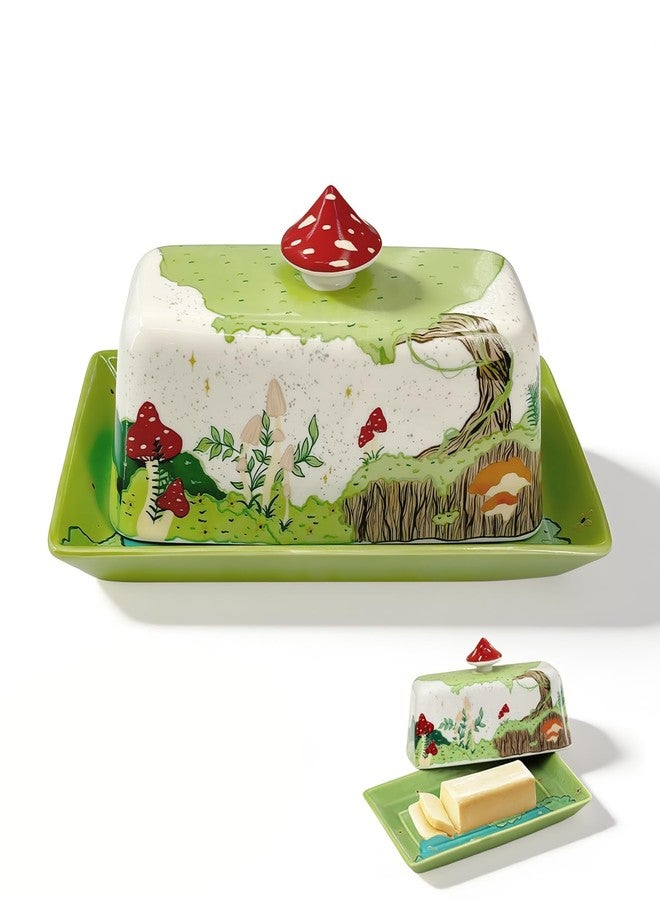 FALESHOS Mushroom Butter Dish with Lid - Ceramic Butter Keeper, Rustic Farmhouse aesthetic, Hand-Finished Base, Gift for Kitchen, Mother's Day, Housewarming - Image 1
