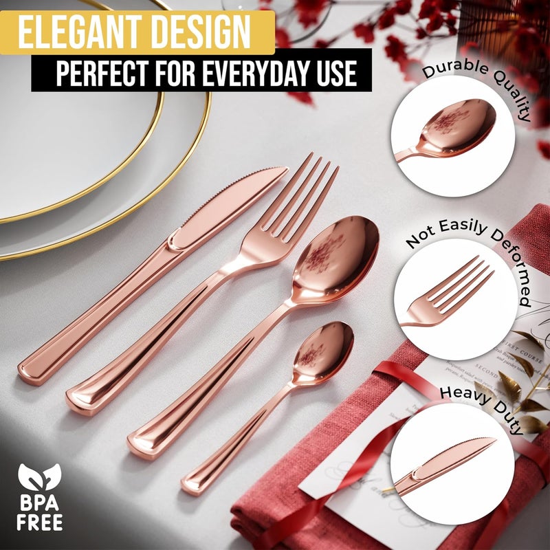 Exquisite Rose Gold Plastic Knives Heavy Duty 160 Pcs Rose Gold Plastic Silverware Heavy Duty Disposable Silverware Set | Disposable Knives Eating Utensils Sets Flatware Set For Parties & Events - Image 5