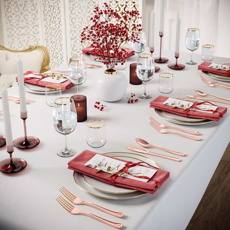 Exquisite Rose Gold Plastic Knives Heavy Duty 160 Pcs Rose Gold Plastic Silverware Heavy Duty Disposable Silverware Set | Disposable Knives Eating Utensils Sets Flatware Set For Parties & Events - Image 3