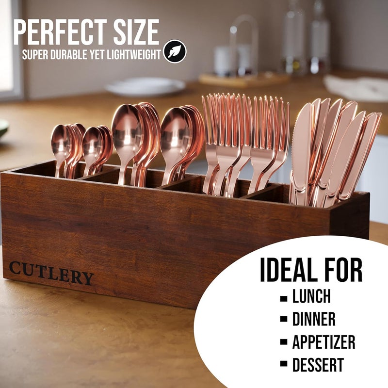 Exquisite Rose Gold Plastic Knives Heavy Duty 160 Pcs Rose Gold Plastic Silverware Heavy Duty Disposable Silverware Set | Disposable Knives Eating Utensils Sets Flatware Set For Parties & Events - Image 4