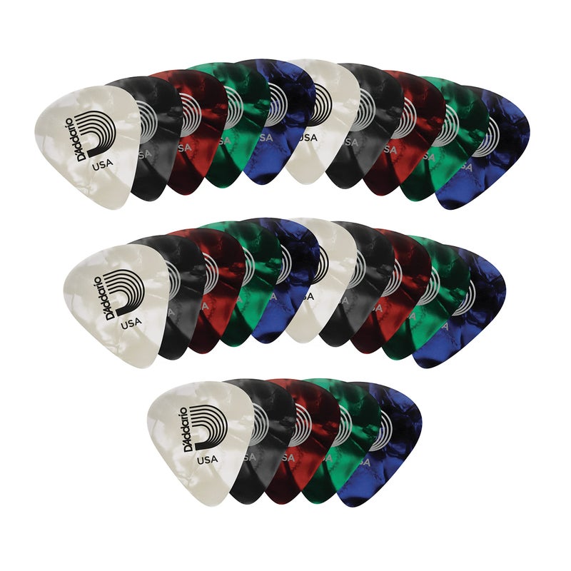 D'Addario Celluloid Guitar Picks - Guitar Accessories - Guitar Picks for Acoustic Guitar, Electric Guitar, Bass Guitar - Natural Feel, Warm Tone - Assorted, Medium 0.70mm, 25-pack - Image 1