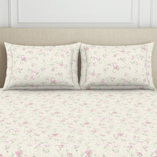 Welspun 120 TC Cotton Blend Bedsheet for Double Bed with 2 Pillow Cover | Skin Safe & Super Soft Queen Size Bed Sheet | (224 X 254 CM) - Floral Pink | Harmony - Image 4