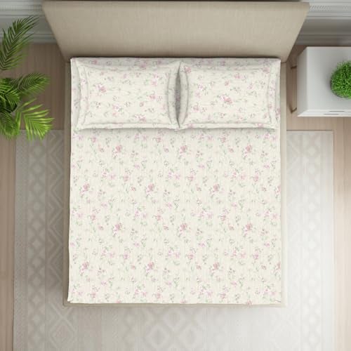 Welspun 120 TC Cotton Blend Bedsheet for Double Bed with 2 Pillow Cover | Skin Safe & Super Soft Queen Size Bed Sheet | (224 X 254 CM) - Floral Pink | Harmony - Image 3