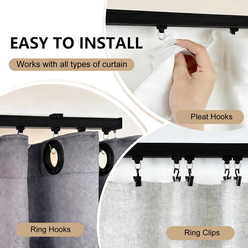 MaKefeile Ceiling Curtain Track, Heavy Duty Curtain Tracks System for Room Divider, Wall Mount Sliding Curtain Rail with Clip and Hooks Set for Living Room, Bedroom, Shower, Outdoor, Black,9ft-12ft - Image 3