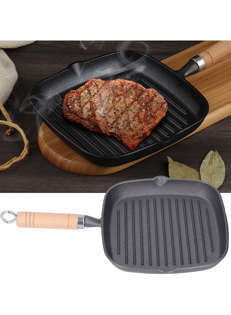 GGOOT Grill Pan, 7.1Inch Non Stick Cast Iron Grill Pan, Multipurpose Double Spout Iron Grill Pan with Wooden Handle Easy to Clean for Gas, Ceramic, Electric, Halogen Or Induction Stoves - Image 4