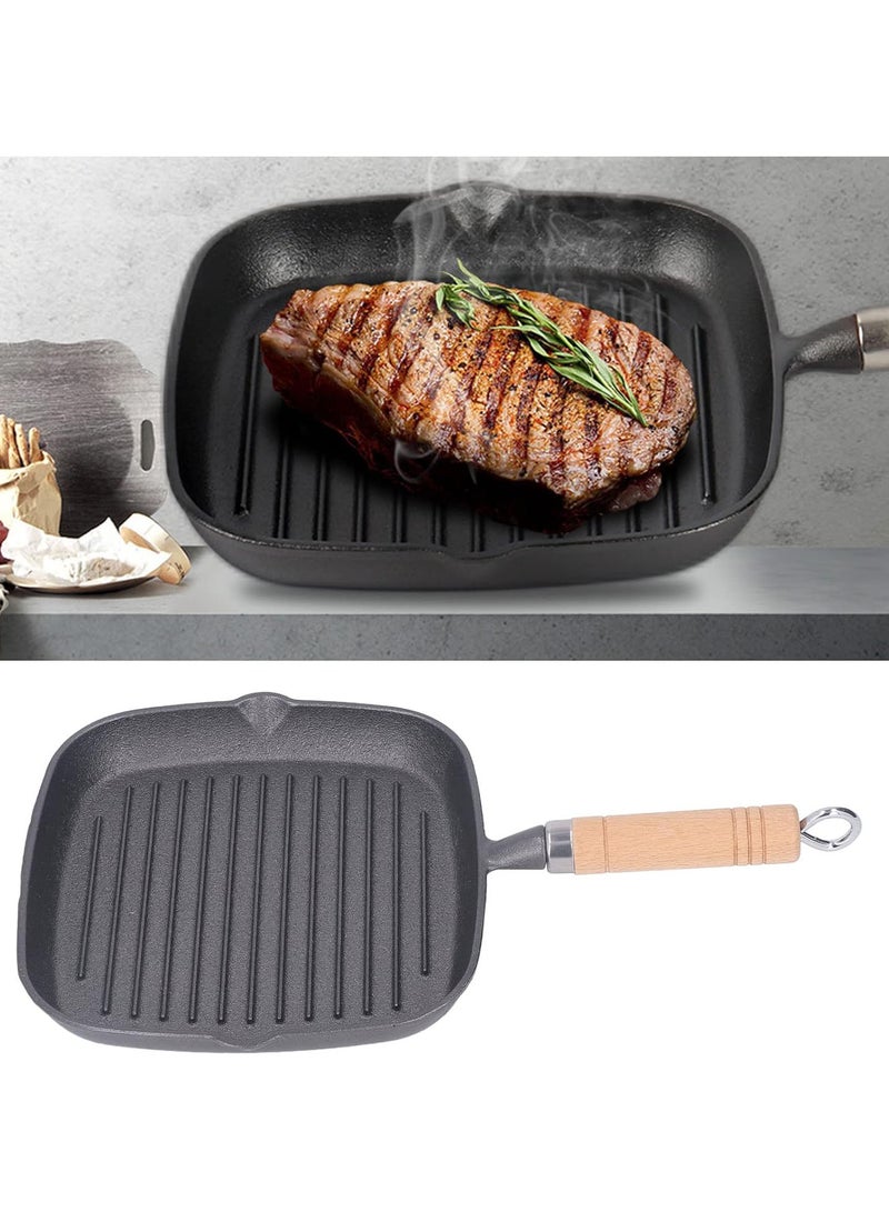 GGOOT Grill Pan, 7.1Inch Non Stick Cast Iron Grill Pan, Multipurpose Double Spout Iron Grill Pan with Wooden Handle Easy to Clean for Gas, Ceramic, Electric, Halogen Or Induction Stoves - Image 5