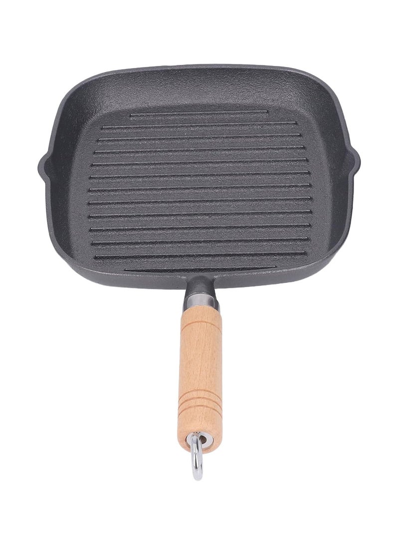 GGOOT Grill Pan, 7.1Inch Non Stick Cast Iron Grill Pan, Multipurpose Double Spout Iron Grill Pan with Wooden Handle Easy to Clean for Gas, Ceramic, Electric, Halogen Or Induction Stoves - Image 1