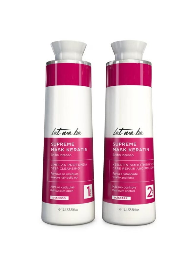 Let Me Be Supreme Mask Keratin Kit – Deep Cleansing Shampoo + Keratin Smoothing System – For Smoother, Shinier, More Manageable Hair – 2x1000ml / 33.8 FLOZ - Image 1