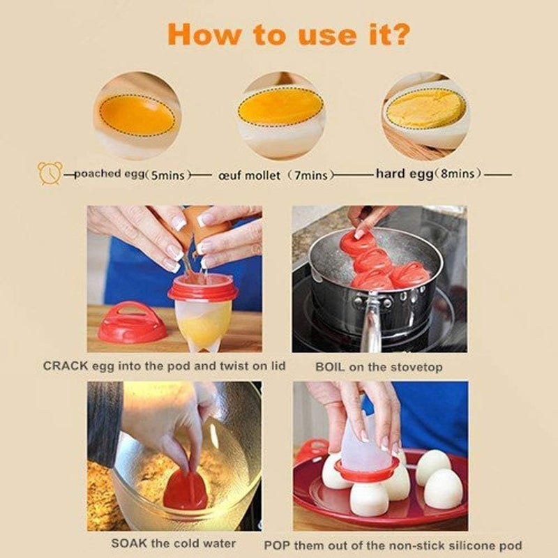 Revernest Egg Maker Mold, Silicon Egg Boil Cup Hard Boiled Egg Cooker Without Egg Shell Silicone Egg Boil Poachers - Image 2
