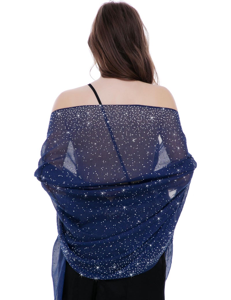BANETTETA Navy Blue Shawl For Evening Navy Scarf For Women Dress Sequin Shawl (Navy Blue) - Image 1