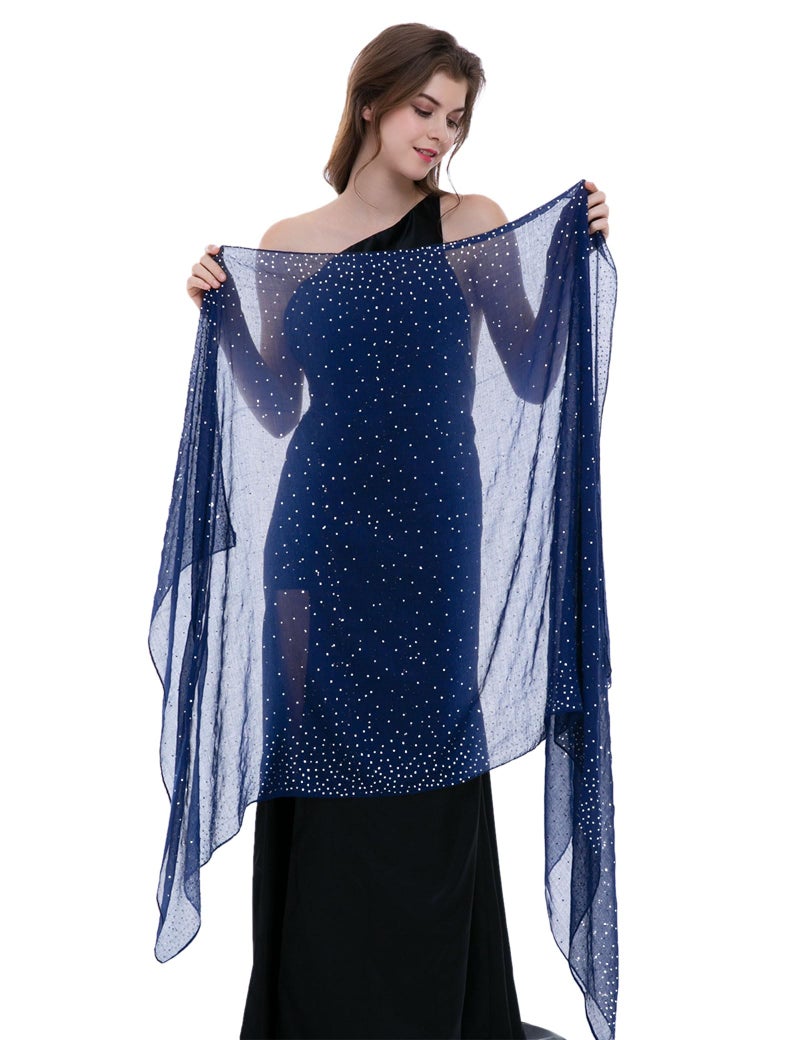 BANETTETA Navy Blue Shawl For Evening Navy Scarf For Women Dress Sequin Shawl (Navy Blue) - Image 4